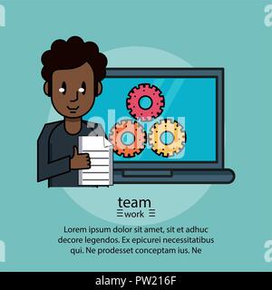 Teamwork cartoons poster with information vector illustration graphic design Stock Vector