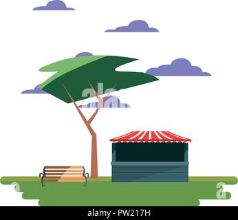park booth bench in the field carnival vector illustration Stock Vector