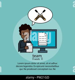 Teamwork cartoons poster with information vector illustration graphic design Stock Vector