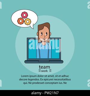 Teamwork cartoons poster with information vector illustration graphic design Stock Vector
