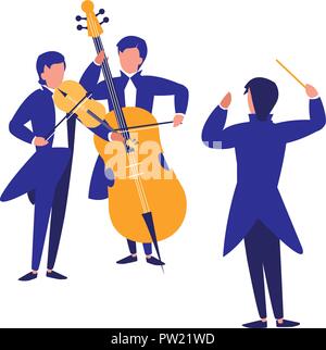 symphony orchestra director and musician playing a violin and cello over white background, colorful design. vector illustration Stock Vector