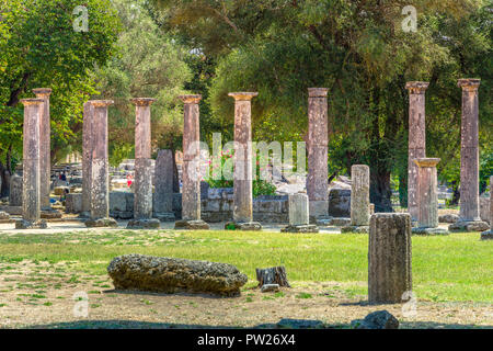 The ruins of ancient Olympia, Greece. Here takes place the touch of olympic flame. Stock Photo