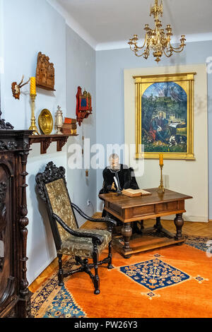 Czarnolas, Mazovia / Poland - 2018/09/01: Interior of historic manor house in Czarnolas hosting the museum of Jan Kochanowski - iconic Polish renaissa Stock Photo