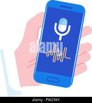 Personal assistant and voice recognition on mobile app. Voice biometrics technology isometric  vector illustration Stock Vector