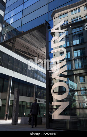 The exterior of the London corporate headquarters of Nomura at   on 10th October 2018, in London, England. The Japanese financial services company, Nomura Group's UK HQ is London's first carbon neutral building. Located on the north bank of the Thames on the corner of One Angel Lane and Upper Thames Street. Stock Photo