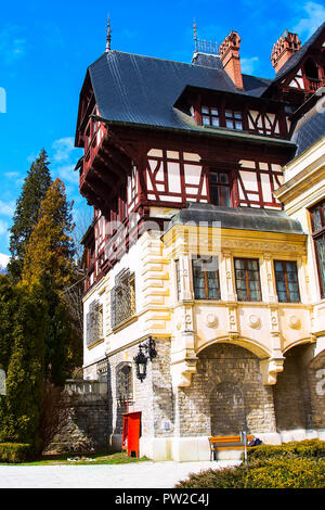 Beautiful landmark of Romania, former royal residence Peles castle, Sinaia Stock Photo