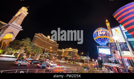 June 23, 2014, Las Vegas, USA - Bellagio Palace and Paris on colorful Las Vegas Strip in Nevada Stock Photo