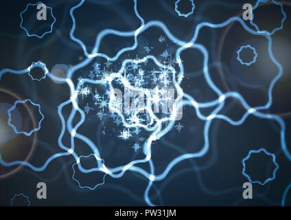 Glowing curved wavy shapes abstract background. Blue neon vector design Stock Vector