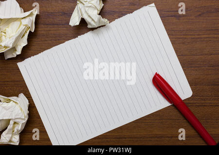 Business Empty template for Layout for invitation greeting card promotion poster voucher. Marker over notebook crumpled papers ripped pages several tr Stock Photo