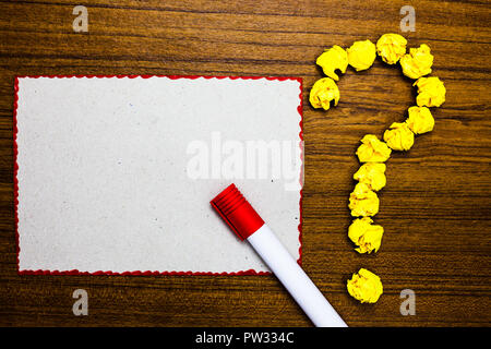 Design business Empty template isolated Minimalist graphic layout template for advertising . White paper marker crumpled papers forming question mark  Stock Photo