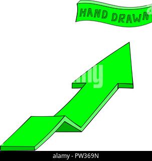 Green arrow. UP sign. Hand drawn sketch Stock Vector