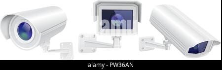 CCTV security camera. Set of surveillance devices Stock Vector