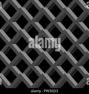 Gray grid on black background. Abstract seamless geometric pattern Stock Vector