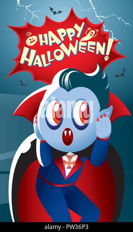 A cute vampire with spooky background. Stock Vector