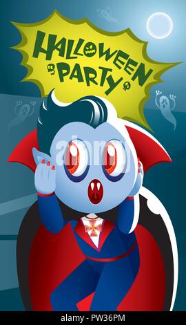 A cute vampire with spooky background. Stock Vector