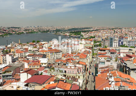 The view from Galata Tower across Beyoglu and the city on a sunny day, Istanbul, Turkey Stock Photo