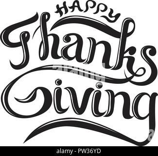 Happy thanksgiving brush hand lettering, isolated on white background. Calligraphy vector illustration. Can be used for holiday design. Stock Vector