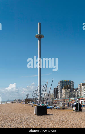 British Airways i360 observation tower and beach on Brighton seafront, East Sussex, England, UK Stock Photo