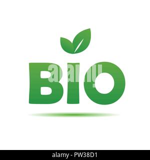 bio typography with green leaves for healthy food on white background vector illustration EPS10 Stock Vector
