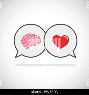 heart and brain concept conflict between emotions and rational thinking vector illustration EPS10 Stock Vector