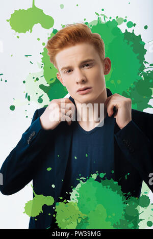 Serious doubtful guy getting ready Stock Photo