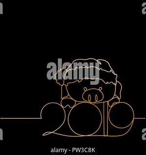 One gold line design silhouette of pig.minimalistic style vector illustration Stock Vector