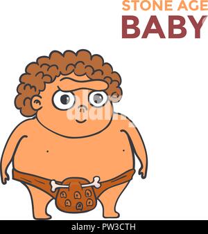 Hand Drawn Cartoon Stone age baby. Vector Stock Vector