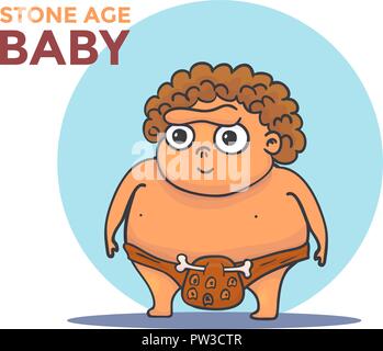 Hand Drawn Cartoon Stone age baby. Vector Stock Vector