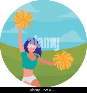 cheerleader with pom poms over white background, colorful design. vector illustration Stock Vector