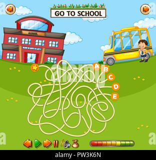 School maze game template illustration Stock Vector
