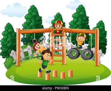 Happy kids playing in park illustration Stock Vector