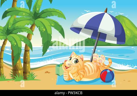 A cat relaxing next to the beach illustration Stock Vector