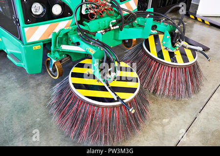 Round brushes for small street cleaning machine Stock Photo