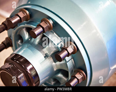 Wheel hub and brake drum of truck Stock Photo