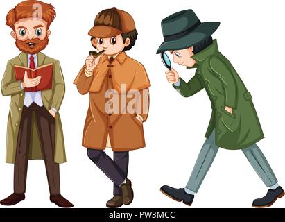 Set of detective character illustration Stock Vector