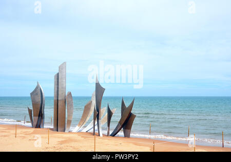 Monument ( Les Braves ) on Omaha Beach, Normandy France where D-Day took place. Stock Photo