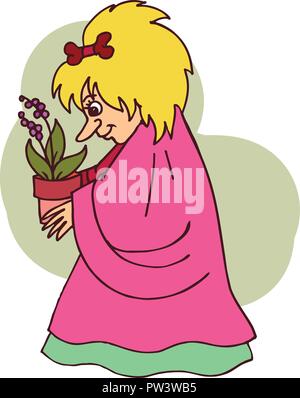 Illustration of a Kid Holding a Flower Pot Stock Vector