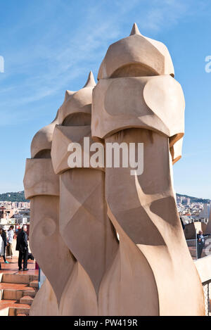 Casa Mila (La Pedrera) Roof Ventilation Tower by Antoni Gaudi, Barcelona, Spain Stock Photo
