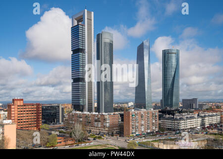 Madrid cityscape at daytime. Landscape of Madrid business building at Four Tower. Modern high building in business district area at Spain. Stock Photo