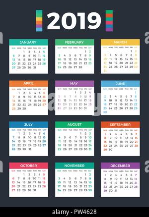 Calendar for 2019 on dark Stock Vector