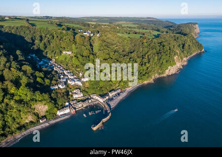 Aerial elevated view over Clovelly on the North Devon coast, Devon, United Kingdom Stock Photo