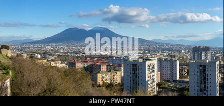 Cityscape of Naples, view of the modern part of the city and Mount Vesuvius on bacground Stock Photo