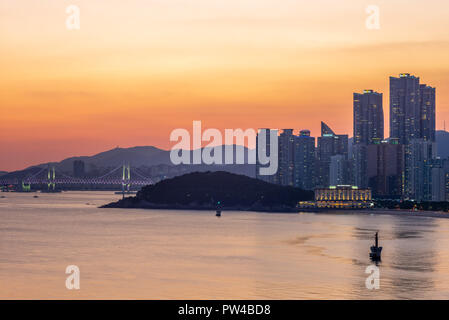 gwangan bridge and skyline of haeundae in busan Stock Photo