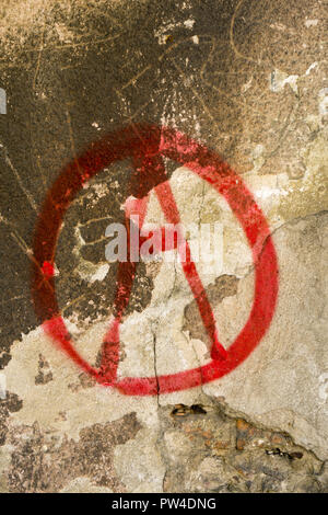 Anarchy symbol painted on a wall in Zielona Gora, Poland. Stock Photo