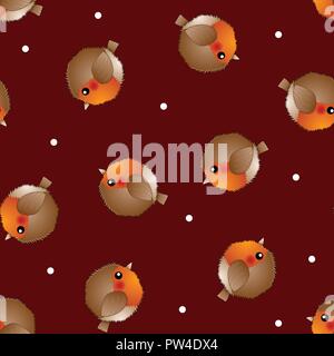 Red Robin Bird on Red Christmas Background. Vector Illustration. Stock Vector