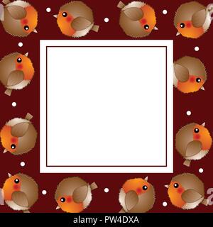 Red Robin Bird on Red Christmas Banner Card. Vector Illustration. Stock Vector