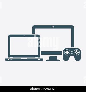 Device icons - desktop computer, laptop and joystick Stock Vector