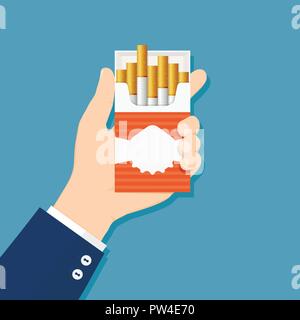Hand holding cigarette pack, flat design vector illustration Stock Vector