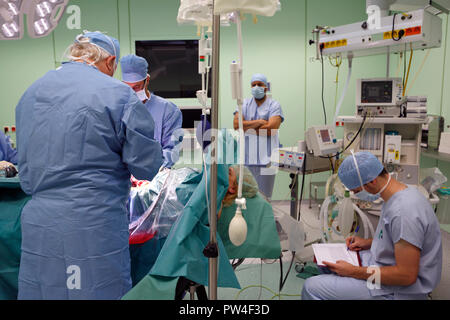 Surgical intervention at birth in the hospital, cesarean section, Czech Republic Stock Photo