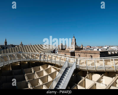 Walkway on the Metropol Parasol, (Las Setas de la Encarnación) Seville, Andalusia, Spain. Stock Photo